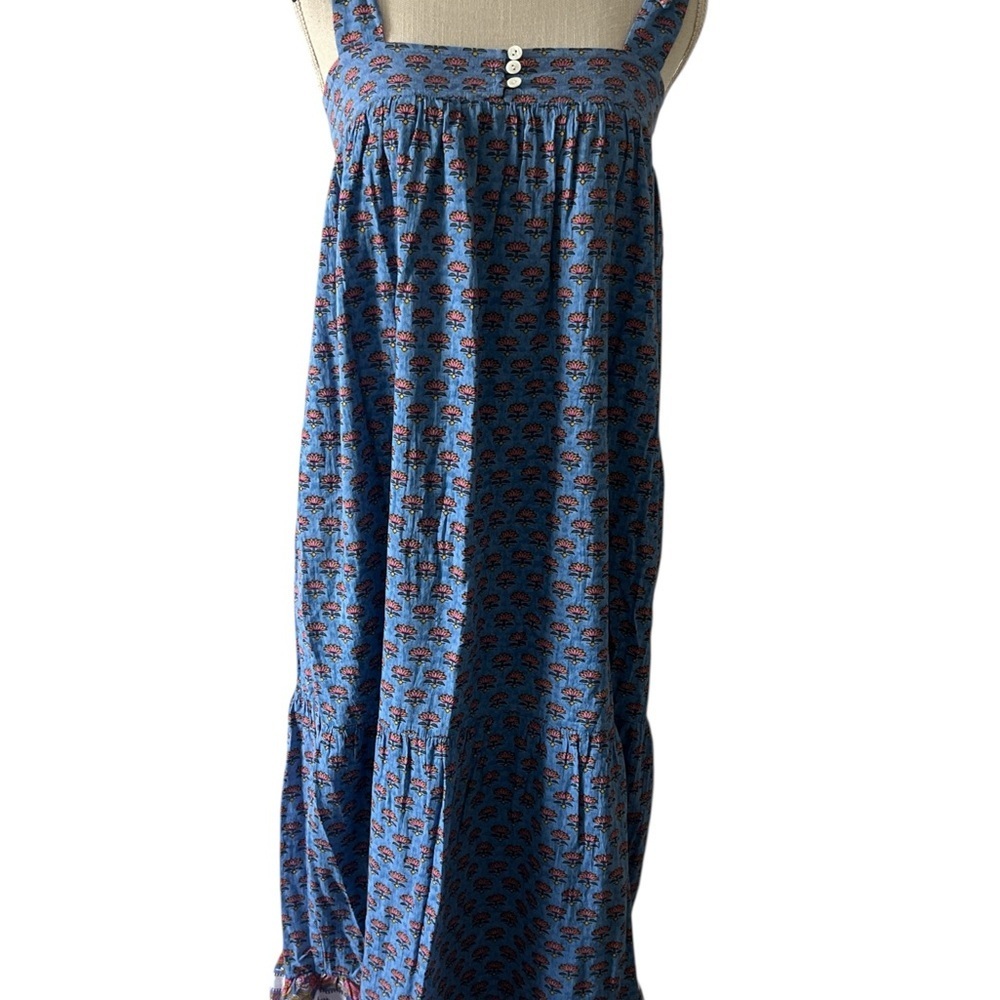 Cleobella Blue Floral Tie-Strap Midi Dress Sz/M. - Picture 5 of 11